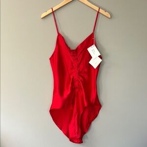 NWT Vintage Treesha Silk‎ Red Bodysuit Teddy Size Large